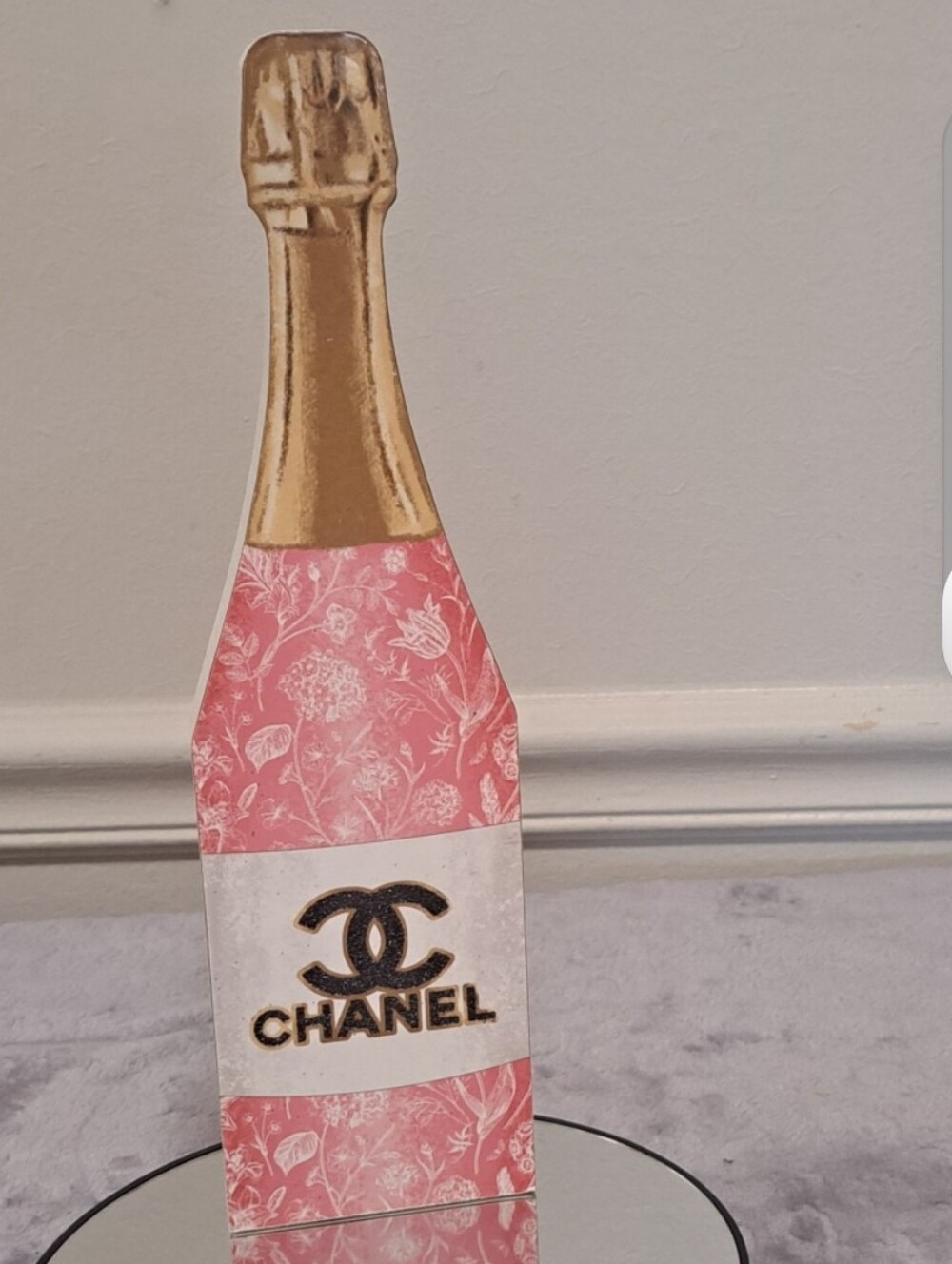 CC fashion Luxury Pink & Gold Decorative Champagne Bottle Table Top Wood Accent - Picture 8 of 9